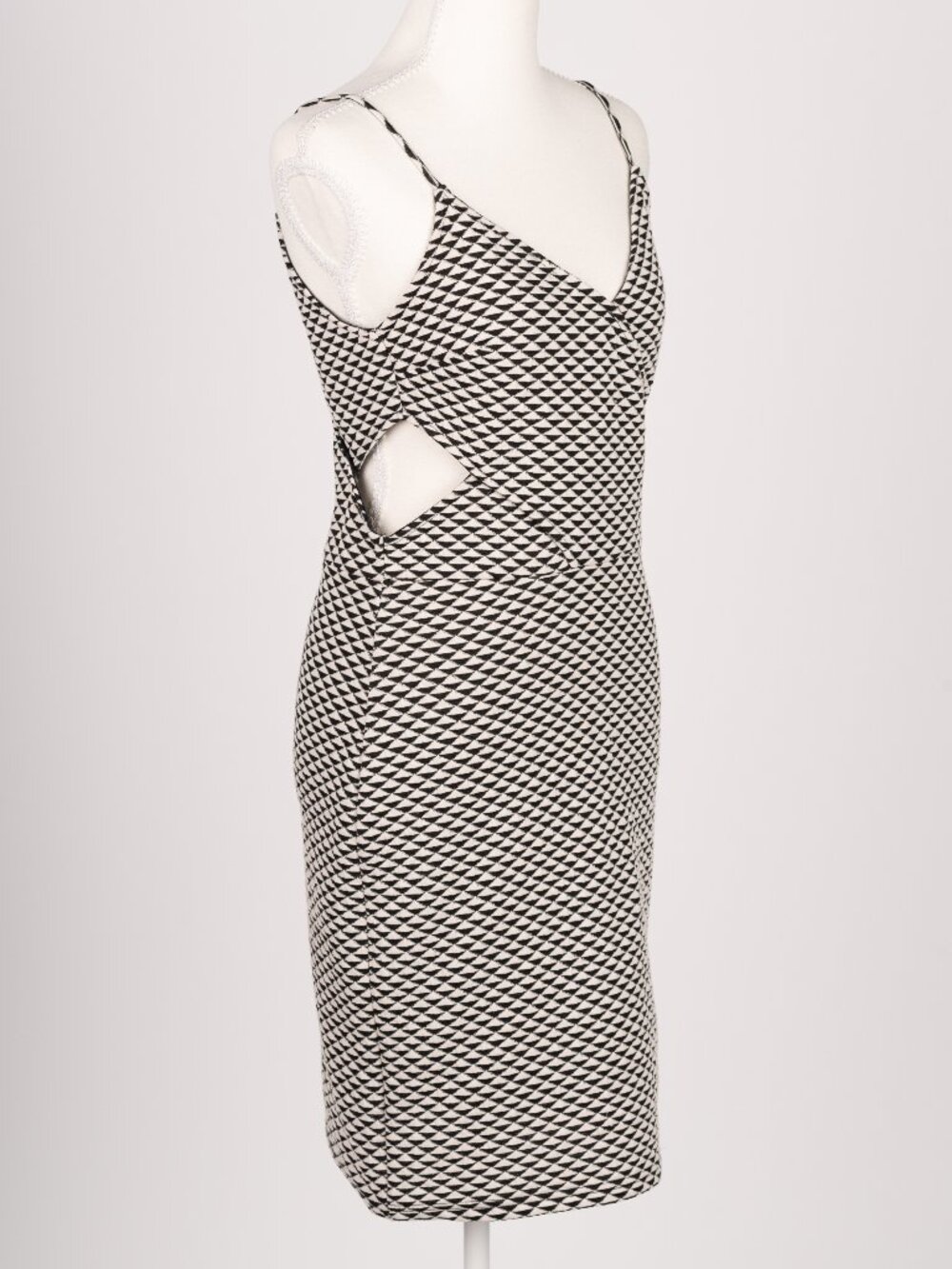 H&M Geometric Cutout Bodycon Mini Dress Small Black White EUC Indie Sleaze Club